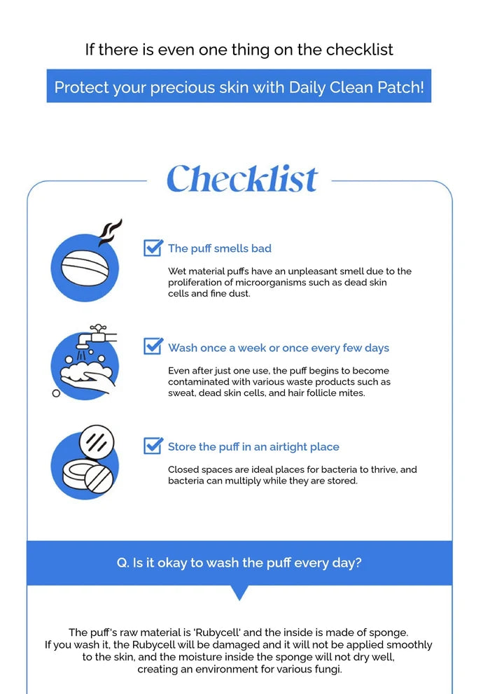 Checklist for using a daily clean patch with icons and text on a white background
