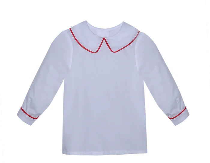 RN L/S Peterpan Collared Shirt-White/Red