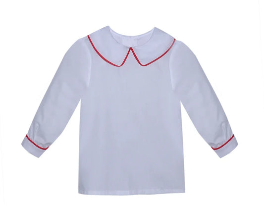 RN L/S Peterpan Collared Shirt-White/Red