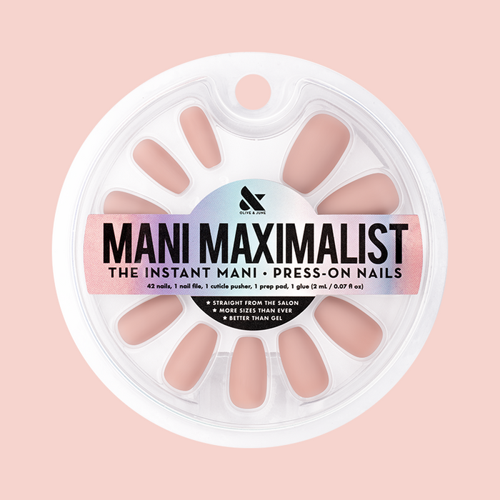 Rosewood Matte - Press-On | Medium | Coffin false nails in neutral matte with a soft rosy brown finish in circular packaging