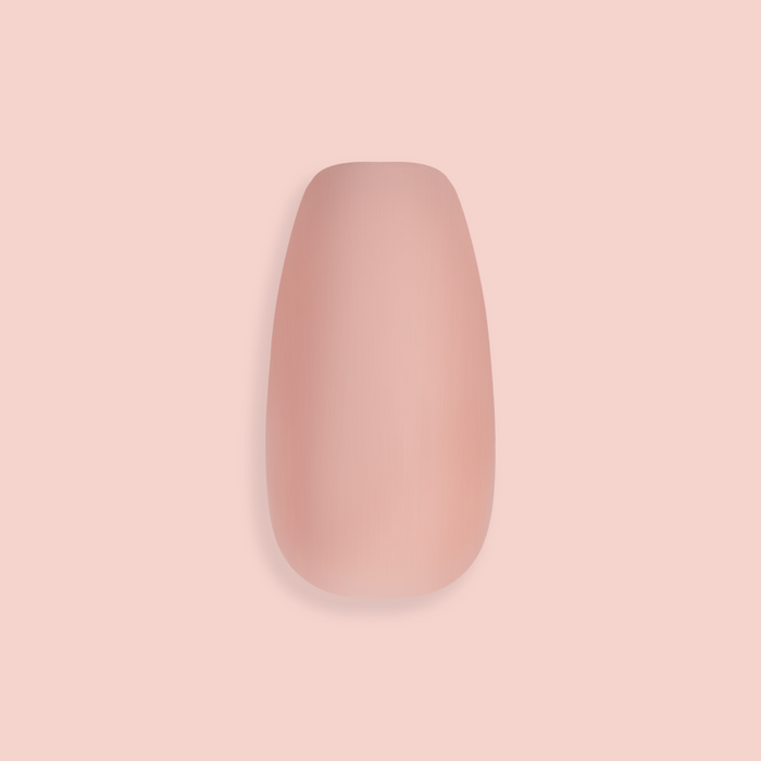 Rosewood Matte - Press-On | Medium | Coffin single false nail in soft rosy-brown neutral matte finish on pink background
