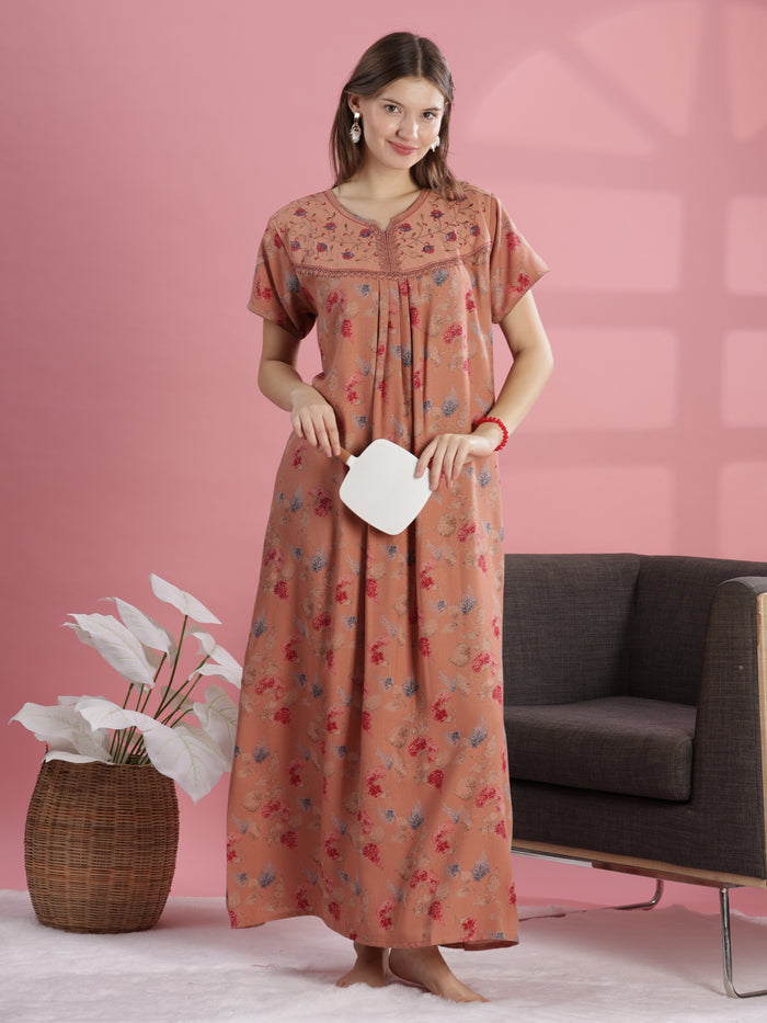 Floral Nightdress for Women in Salmon Peach