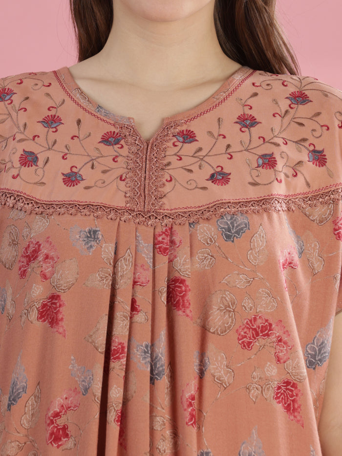 Floral Nightdress for Women in Salmon Peach