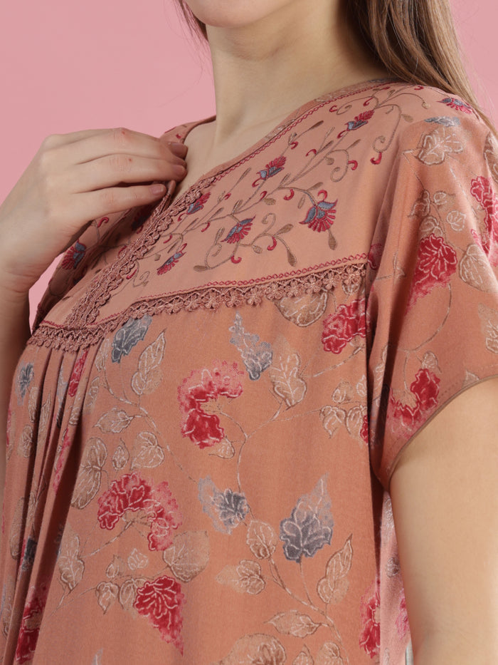 Floral Nightdress for Women in Salmon Peach