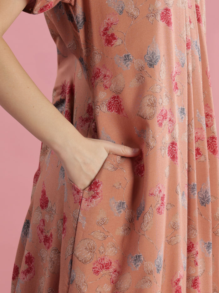 Floral Nightdress for Women in Salmon Peach