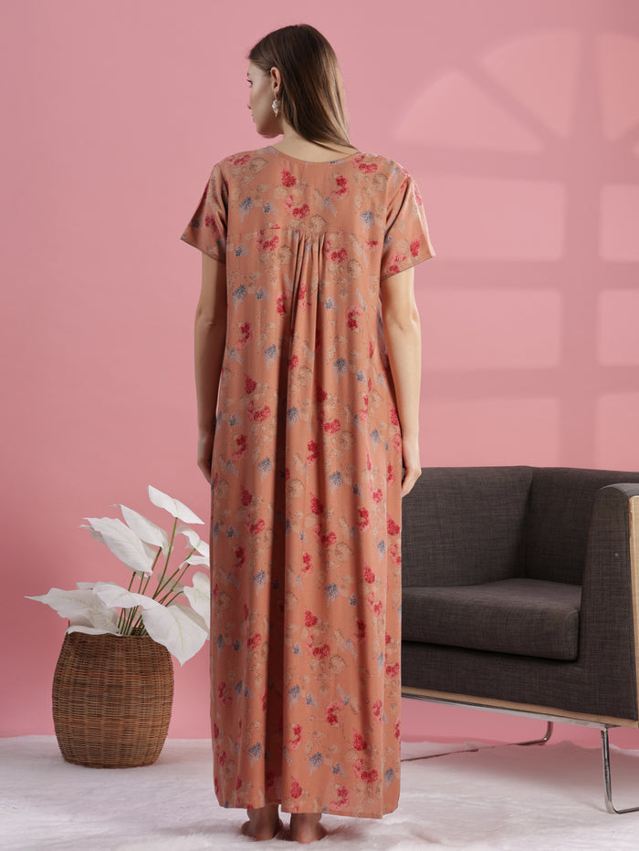 Floral Nightdress for Women in Salmon Peach