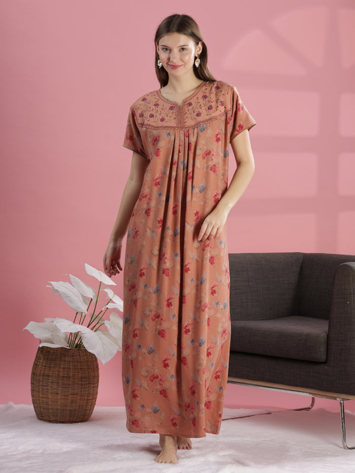 Floral Nightdress for Women in Salmon Peach
