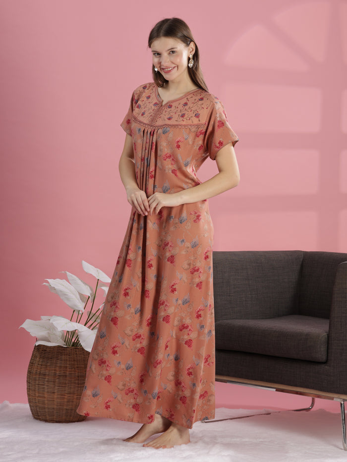 Floral Nightdress for Women in Salmon Peach
