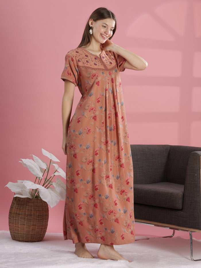 Floral Nightdress for Women in Salmon Peach