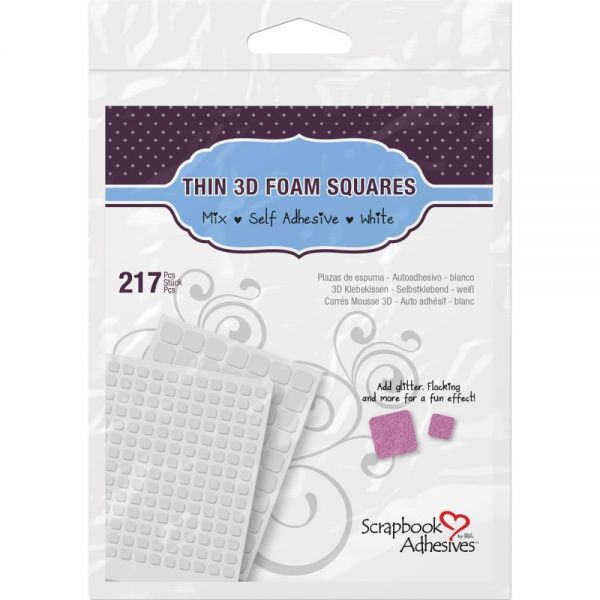 3L-Scrapbook Adhesives: Thin 3D Foam Squares. These self-adhesive foam squares are designed to give a touch of dimension to your paper crafting projects. Use them to attach any element that you want to raise up and emphasize. Available at Embellish Away located in Bowmanville Ontario Canada.
