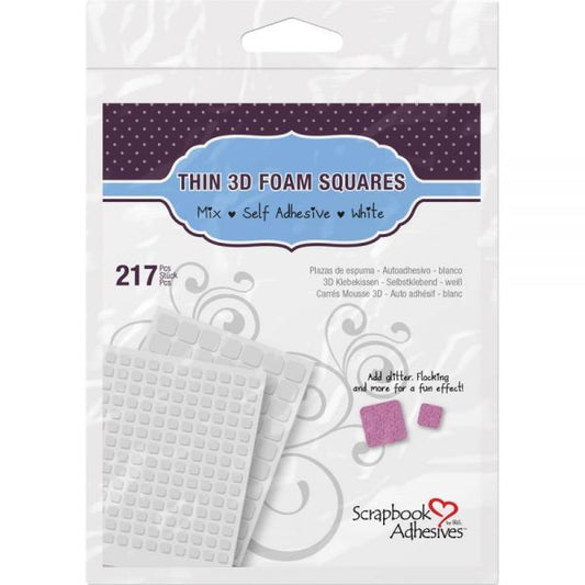3L-Scrapbook Adhesives: Thin 3D Foam Squares. These self-adhesive foam squares are designed to give a touch of dimension to your paper crafting projects. Use them to attach any element that you want to raise up and emphasize. Available at Embellish Away located in Bowmanville Ontario Canada.