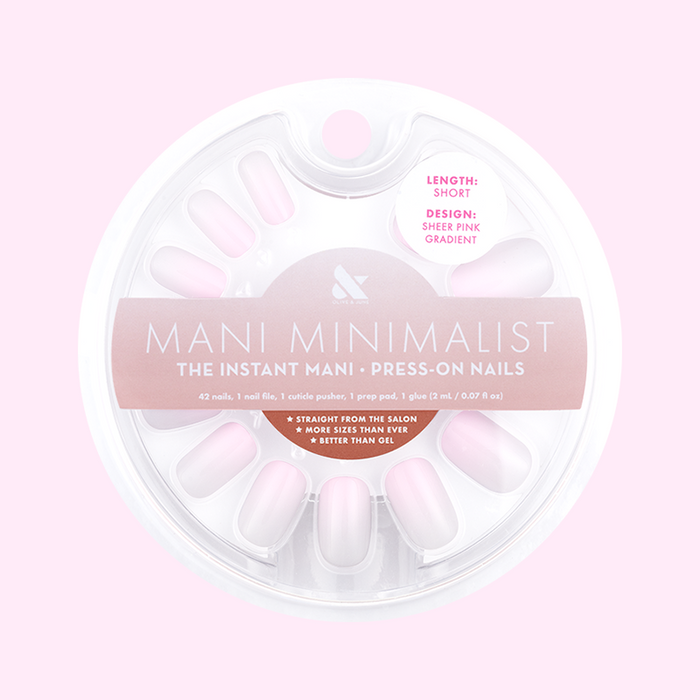 Sheer Pink Gradient - Press-On | Short | Squoval showing short squoval false nails in soft cool pink gradient press-on style