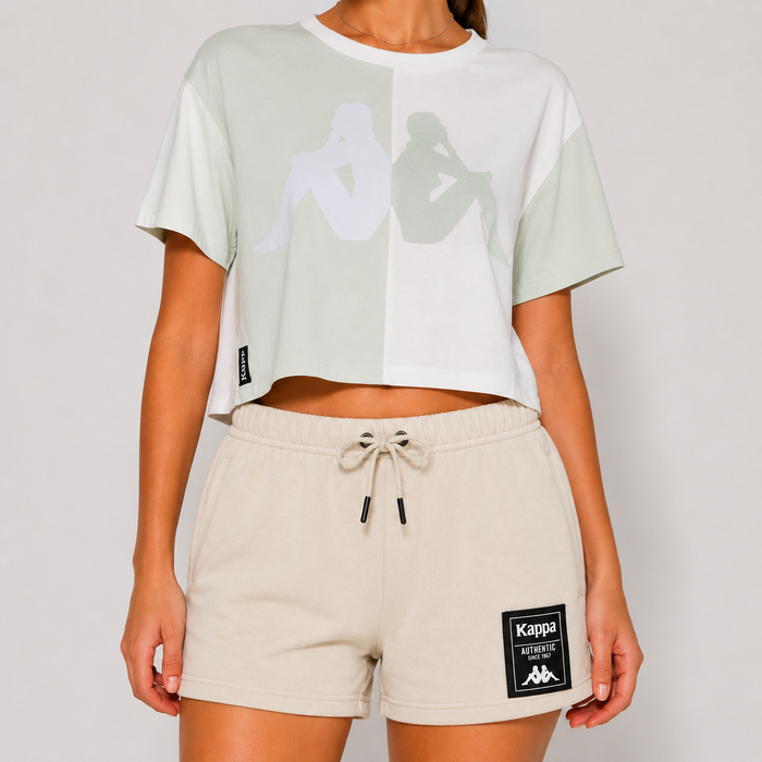 Short Women Beige Logo Black