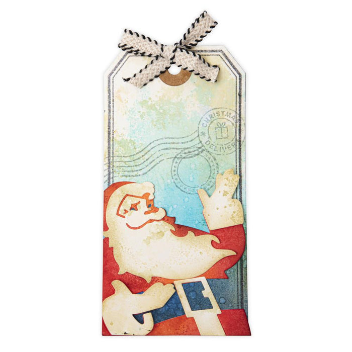 Sizzix - Thinlits Dies By Tim Holtz - 6/Pkg - Retro Santa. Thinlit dies offer a variety of affordable solo options or multi die options. Thinlits are easy to use and are compact and portable. Available at Embellish Away located in Bowmanville Ontario Canada. Example by brand ambassador.