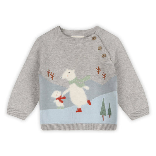 Skating Polar Bear Jacquard Knit Baby Raglan Pullover, Organic Cotton