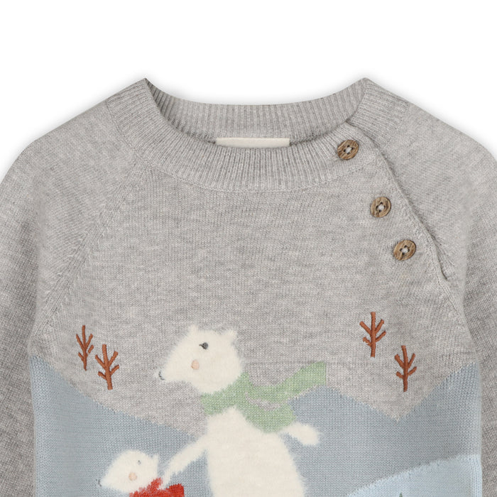 Skating Polar Bear Jacquard Knit Baby Raglan Pullover, Organic Cotton