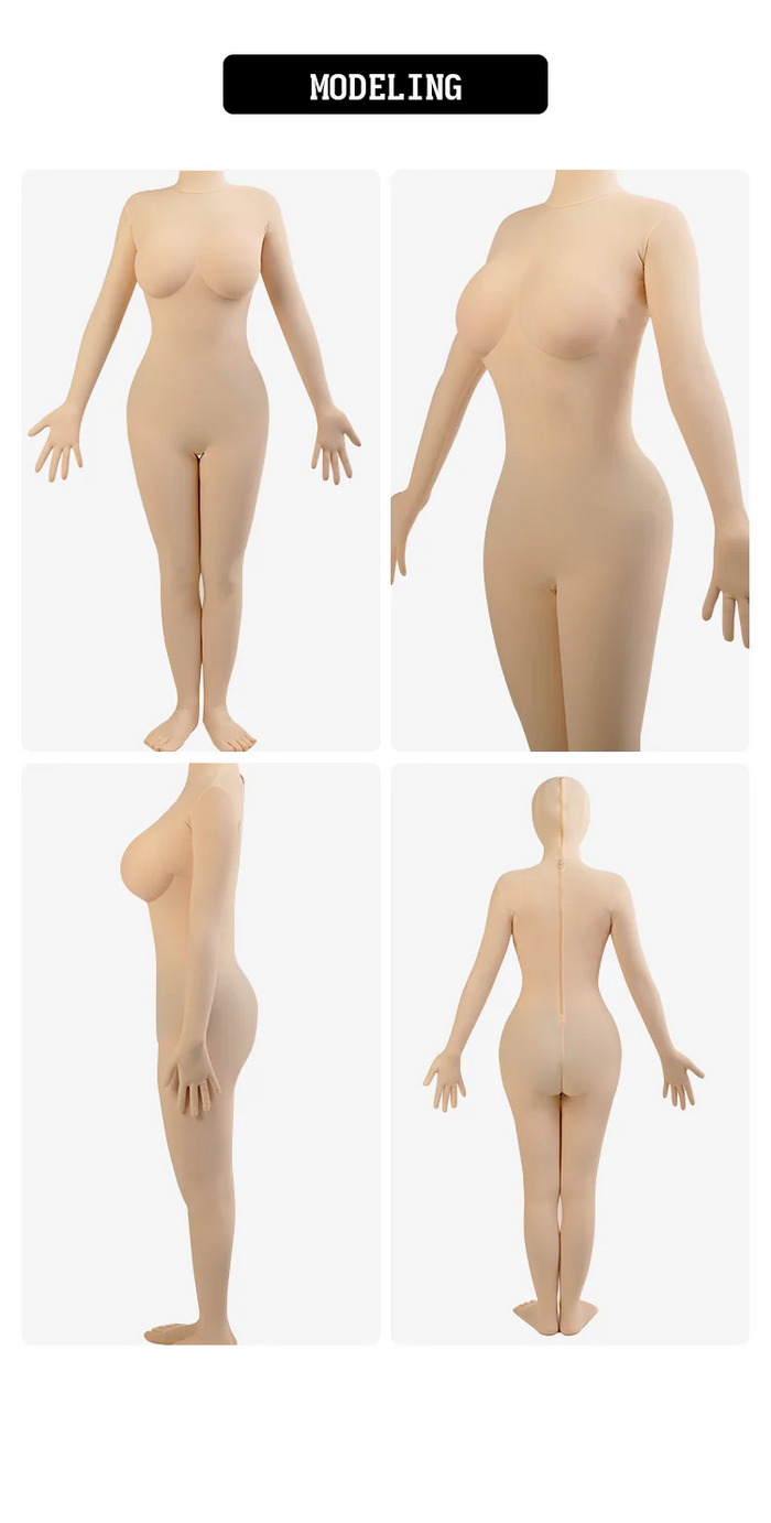 Full-coverage skinsuit for immersive cosplay by Inthemask, featuring a sleek, skin-tight design in black for detailed costume portrayals.