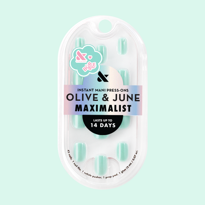 Slam Dunk Chrome - Press-On | Extra Short | Squoval turquoise chrome false nails in clear packaging with minimalistic design