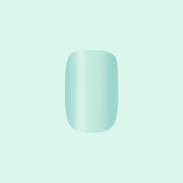 Slam Dunk Chrome - Press-On | Extra Short | Squoval single false nail in soft turquoise with subtle chrome shine on pale background