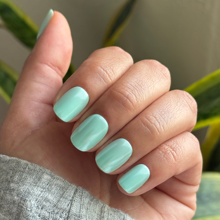 Slam Dunk Chrome - Press-On | Extra Short | Squoval turquoise extra short squoval press-on nails on hand indoors