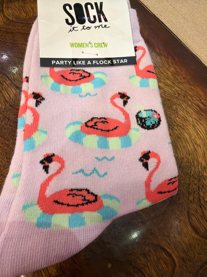 Colorful Socks Party like a Flock Star by Sock It To Me featuring playful flocking bird design and vibrant patterns.