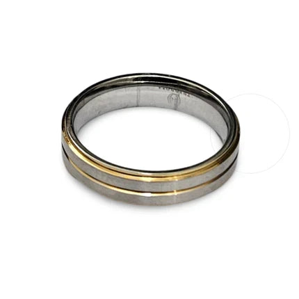 Sophisticated Satin Finish Stainless Steel Ring with Gold Accents