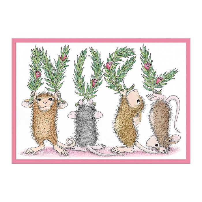 Spellbinders - House Mouse - Cling Rubber Stamp - Noel. Noel Cling Rubber Stamp Set is part of the from House-Mouse Designs Holiday Collection with a set of two stamps. This line up of playful mice spells out a leafy NOEL accented with holiday berries. Available at Embellish Away located in Bowmanville Ontario Canada. Example by brand ambassador.