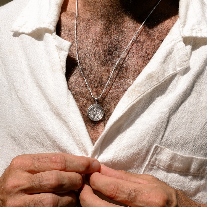 Silver Pendant for man on Silver Rope Chain