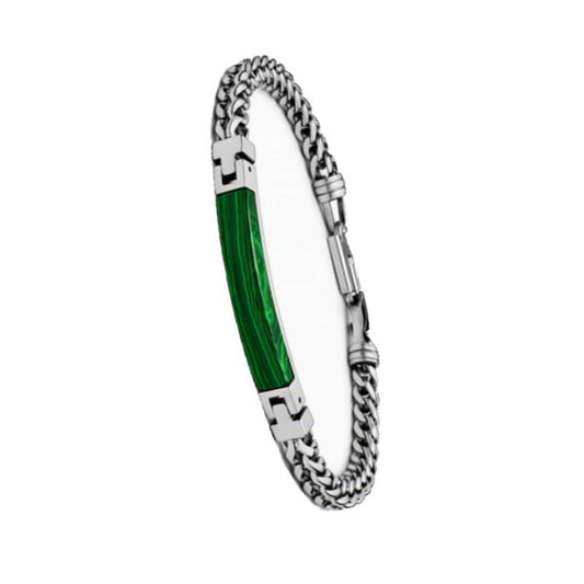Stainless Steel Link Bracelet with Malachite inlay