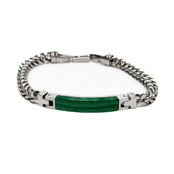 Stainless Steel Link Bracelet with Malachite inlay