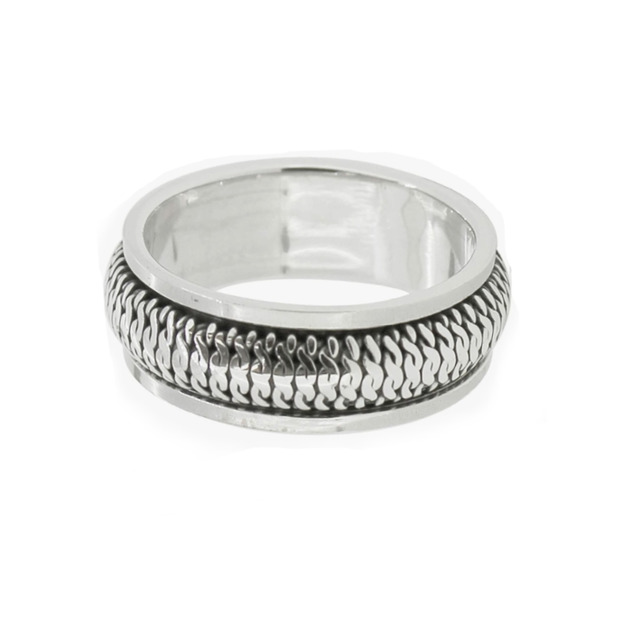 Stainless Steel Men's Silver Center Braided Ring