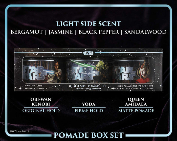 Suavecito Pomade box set packaging with Star Wars characters on a dark background