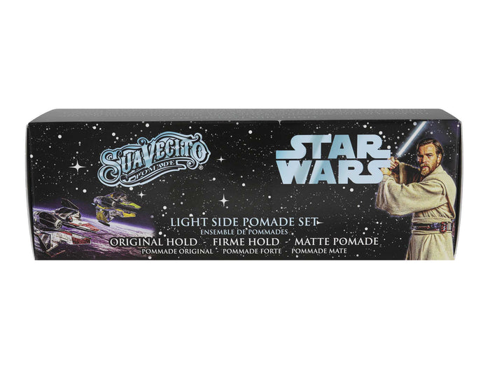 Star Wars-themed pomade set packaging with Obi-Wan holding a lightsaber.