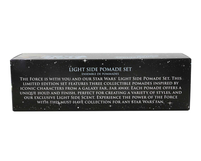 Star Wars Light Side Pomade set packaging with text on a white background
