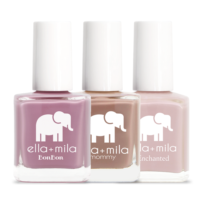 Stay Cozy 3-pack: mauve, taupe and pale nude nail polish bottles – ella+mila