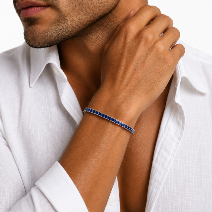 Sterling Silver Princess Cut Sapphire Blue CZ Tennis Bracelet – 3mm Stones
