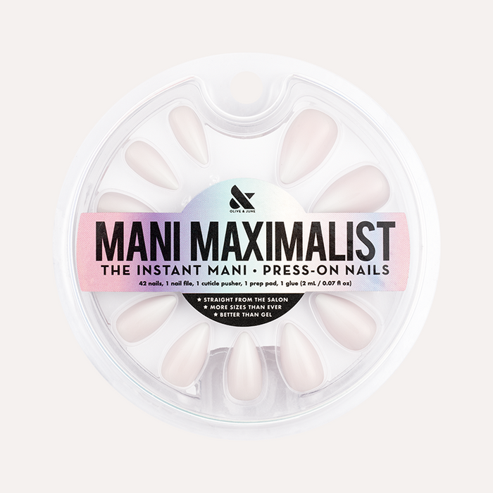 Strawberry Gradient - Press-On | Medium | Stiletto showing medium stiletto nails with soft pink and white gradient manicure