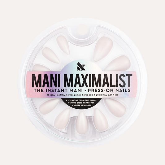 Strawberry Gradient - Press-On | Medium | Stiletto showing medium stiletto nails with soft pink and white gradient manicure