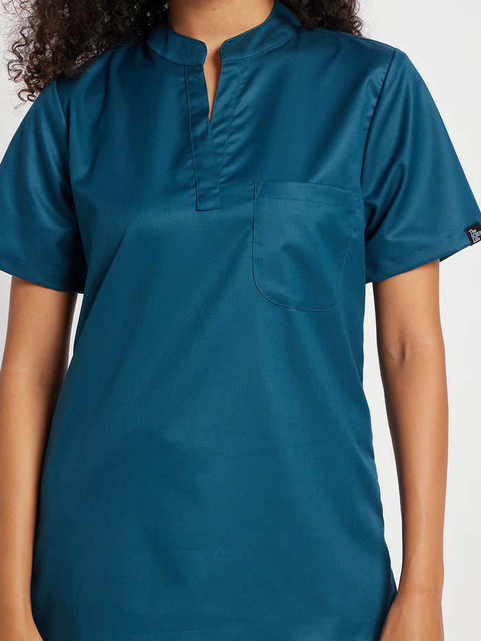 Stretchable (2Way) Women Forest Green Mandarin Neck Scrub Top