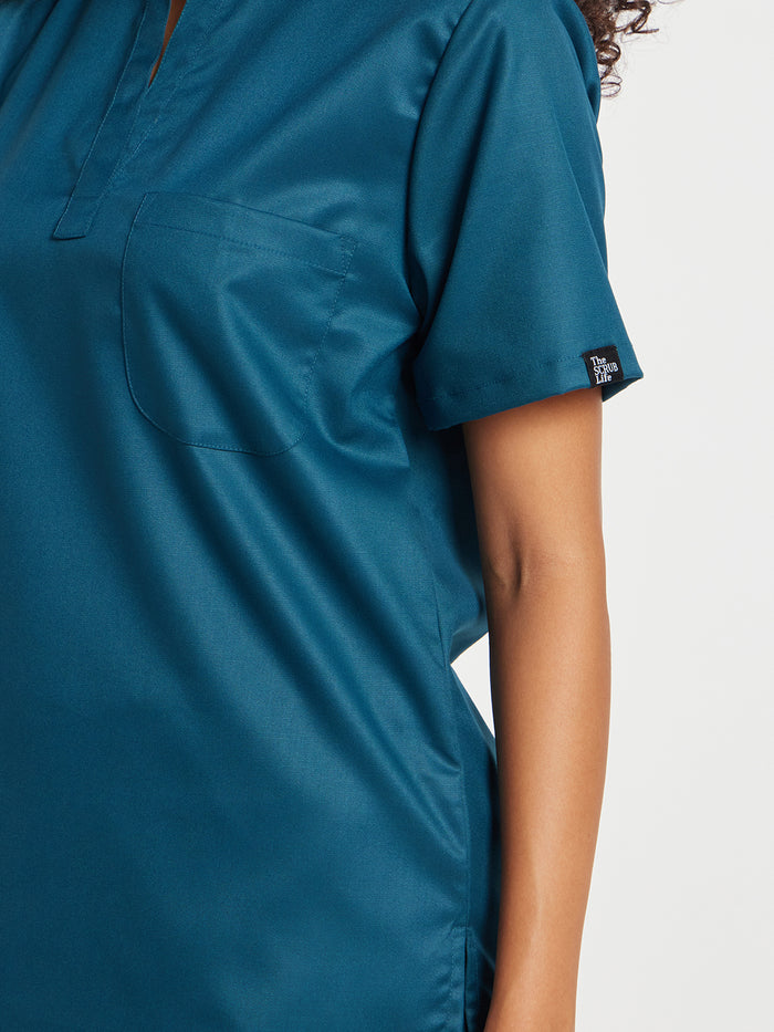 Stretchable (2Way) Women Forest Green Mandarin Neck Scrub Top