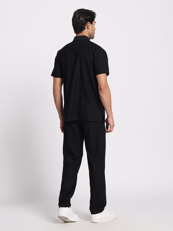 Stretchable (4Way) Black Men Flex Zip Neckline Top With Straight Pants