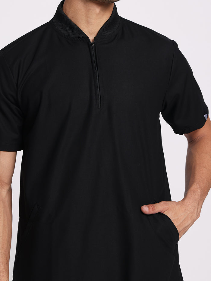 Stretchable (4Way) Black Men Flex Zip Neckline Top With Straight Pants