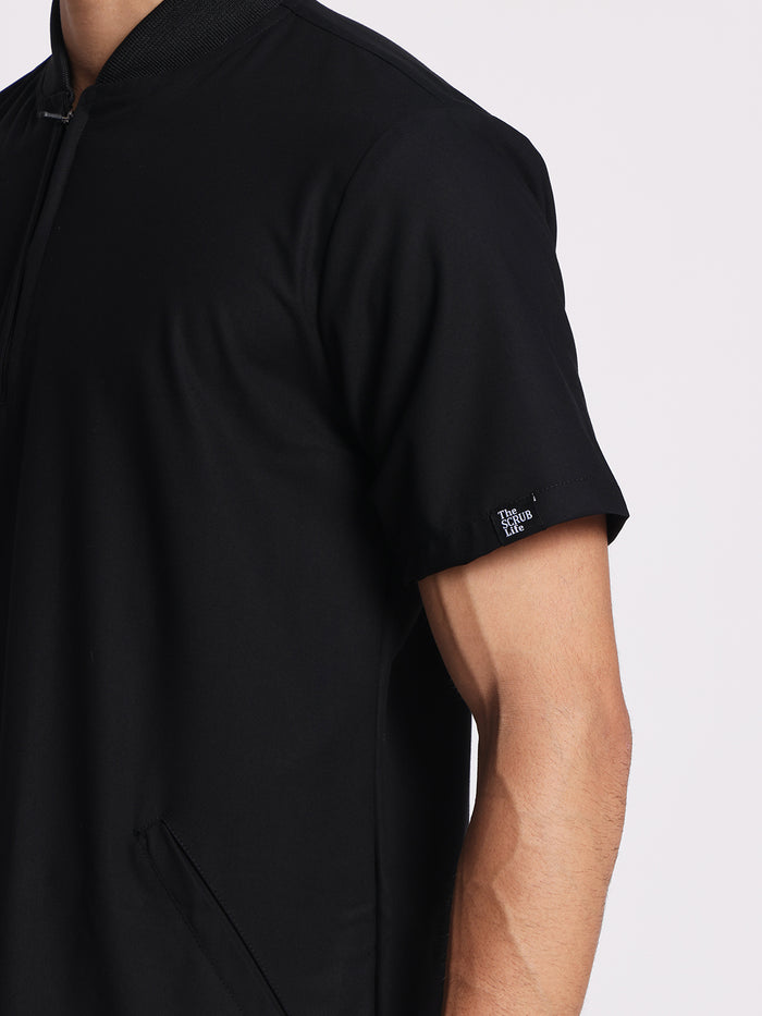 Stretchable (4Way) Black Men Flex Zip Neckline Top With Straight Pants