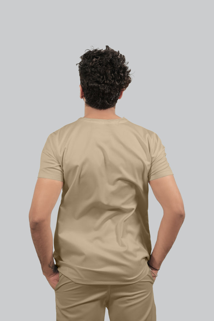 Stretchable (4Way) Men Beige V-Neck With Straight Pant Scrub Set
