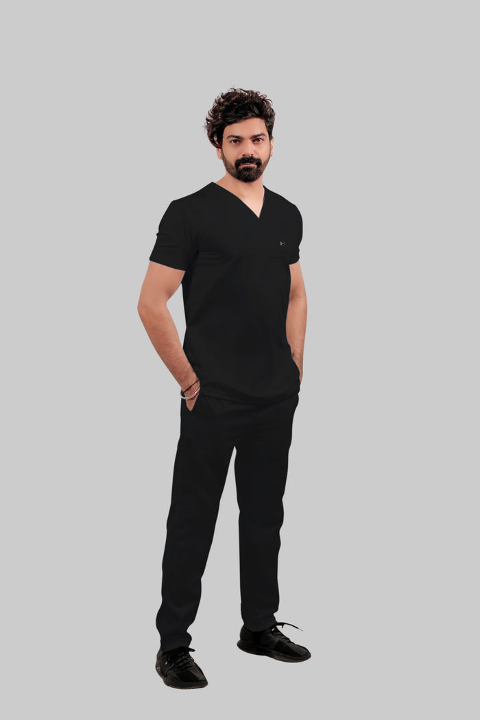 Stretchable (4Way) Men Black Straight Scrub Pant