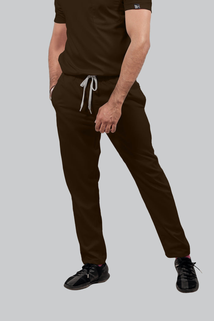 Stretchable (4Way) Men Brown V-Neck With Straight Pant Scrub Set