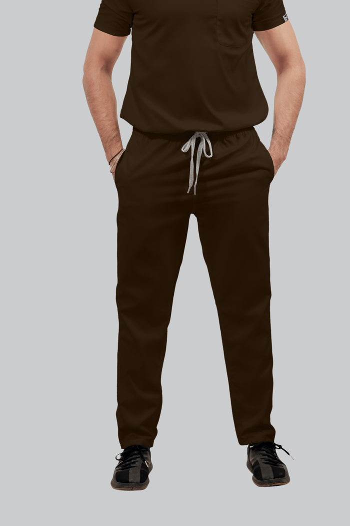 Stretchable (4Way) Men Brown V-Neck With Straight Pant Scrub Set