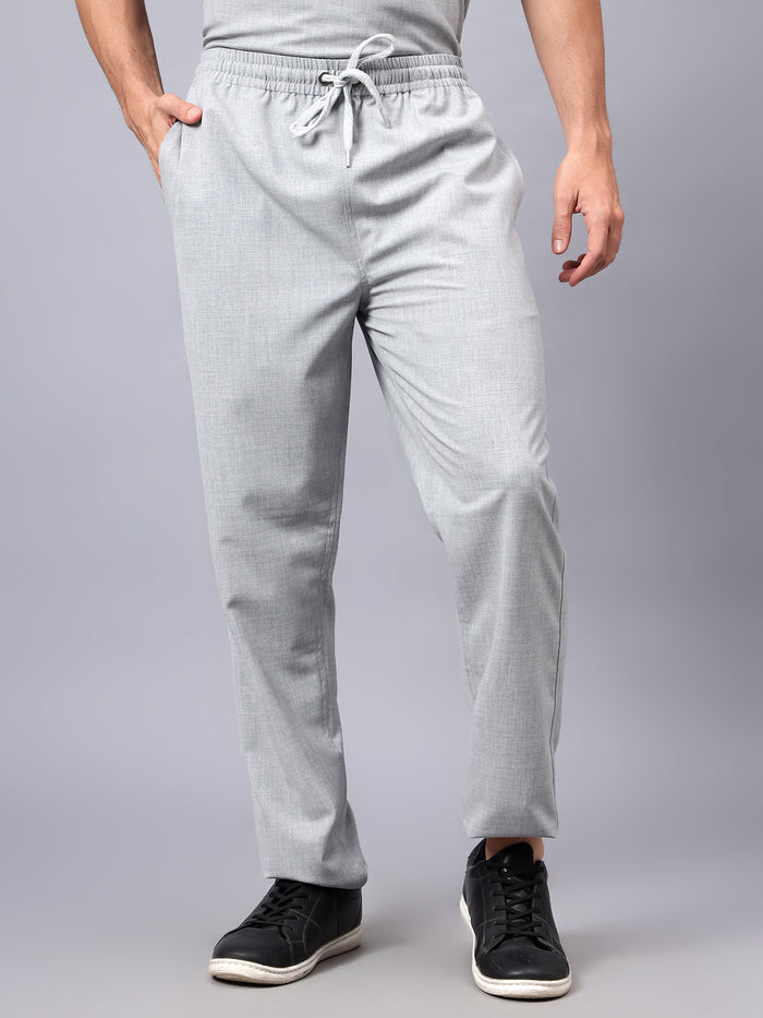 Stretchable (4Way) Men Light Grey V-Neck With Straight Pant Scrub Set