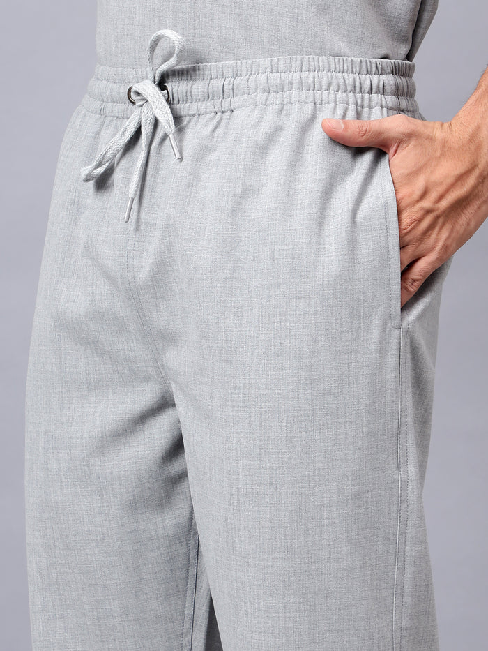 Stretchable (4Way) Men Light Grey V-Neck With Straight Pant Scrub Set