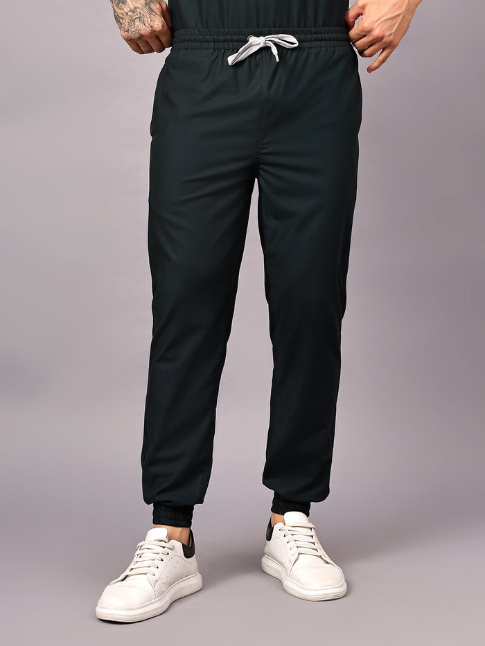 Stretchable (4Way) Men Mid Night Green Jogger